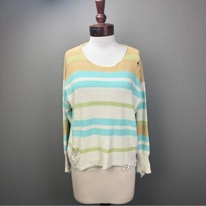 Wildfox NWT Multi-color Stripe Baggy distressed Beach Pullover Sweater Sz